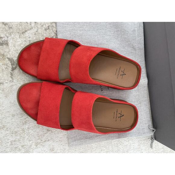 NIB Aquatalia Weatherproof Abbey Suede Wedge Sandals‎ - Red- Size 7 M- $350 - Picture 6 of 8